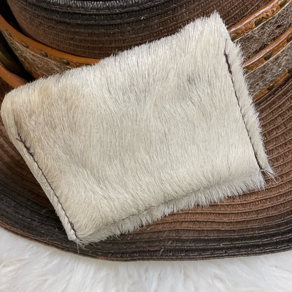 Handcrafted Hair on Hide Genuine Leather Card Holder with Snap Closure - Picture 3 of 6